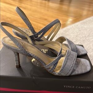 Vince Camuto blue / grey croc strappy sandals